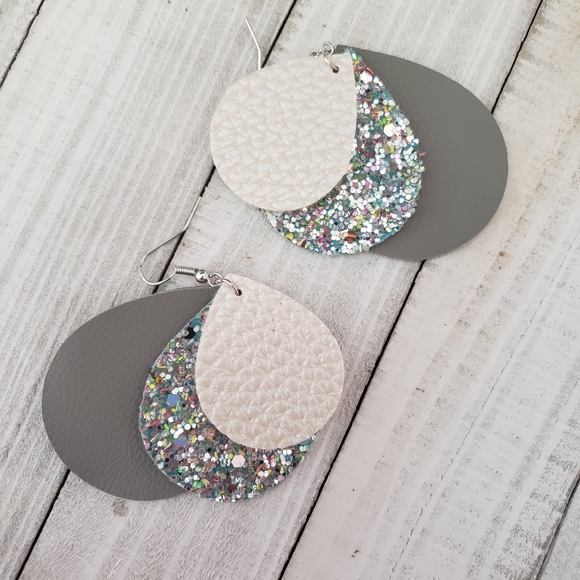 Genuine and Faux Leather Earrings - Picture 2 of 2